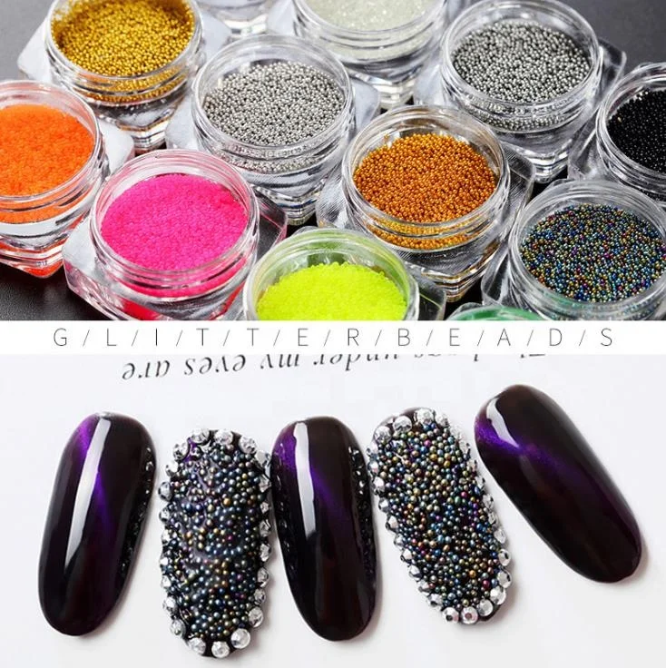 

12 colors Nail Art Mini Stainless Steel Metal Beads Small Micro Caviar Nails Beads for nail art Decoration, Colorful