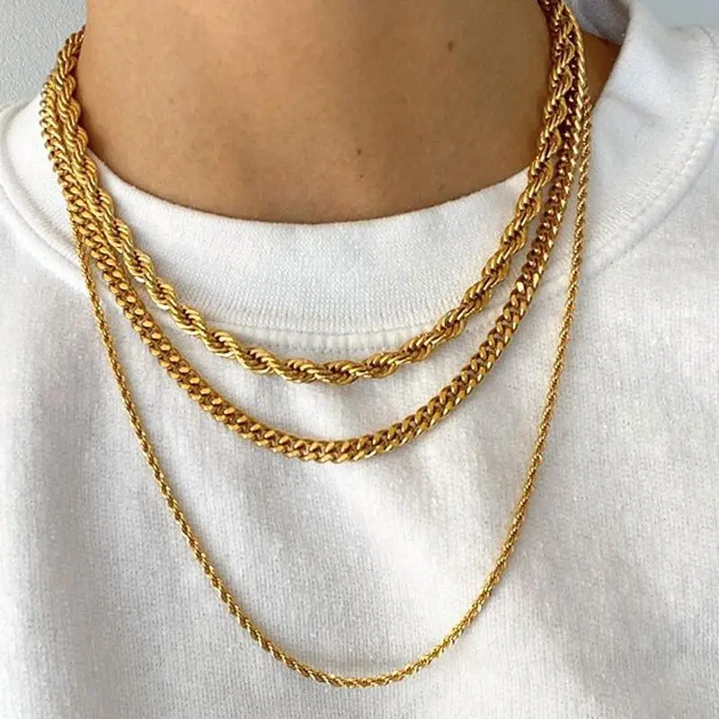 

2mm 3mm 5mm Hips Hops Titanium Steel Twist Rope Link Chain Necklaces Punk 18K Gold Plated Twisted Rope Chain Necklace Bracelet