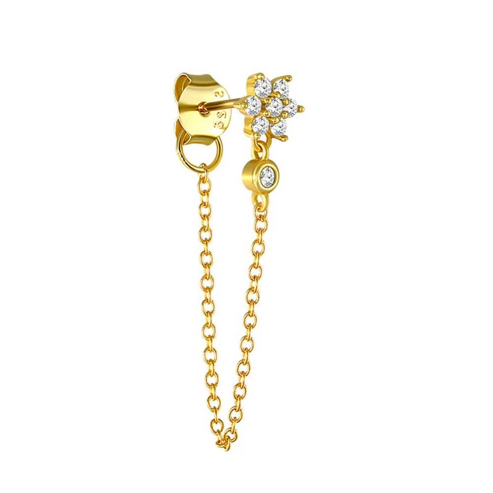 

925 Sterling Silver Chain Drop Diamond Stud Earrings vintage design silver jewelry