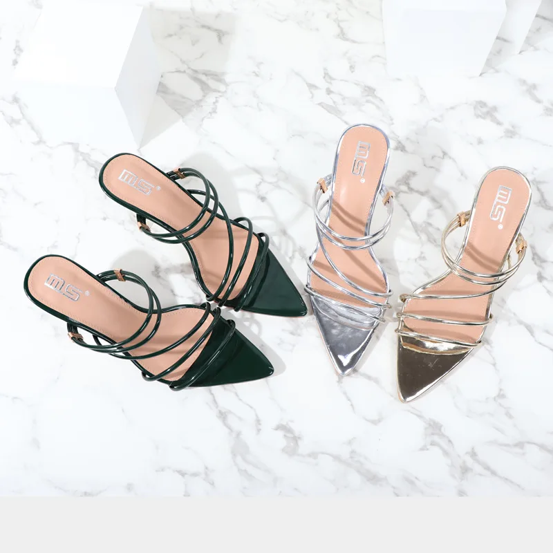 

New 2021 Women Fashion Summer Casual Strappy Sandals Transparent Stiletto Heeled Slipper Pointed Toe Sandals Dress Shoes