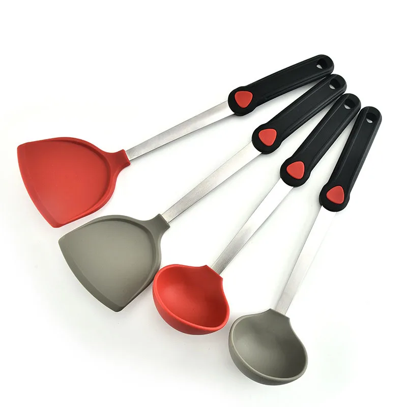 

Amazon Top Seller Kitchenware Kitchen Utensils Cooking Tools Stainless Steel Silicone Turner Spatula And Spoon, Red,black