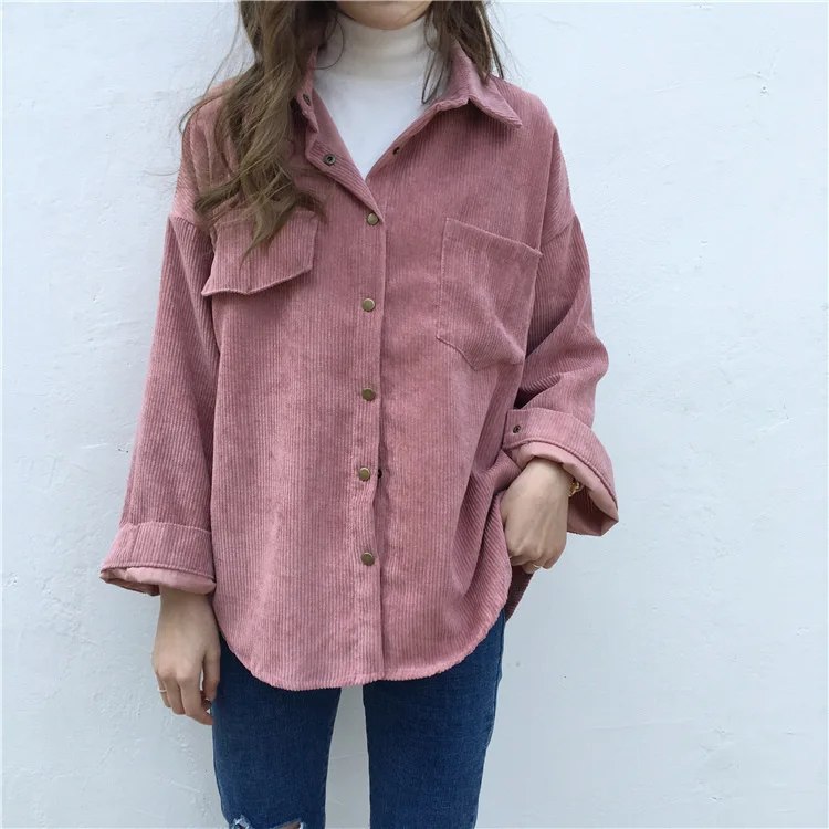 

2020 New Women's Jacket European and American Loose Long-sleeved Corduroy Shirt Jacket