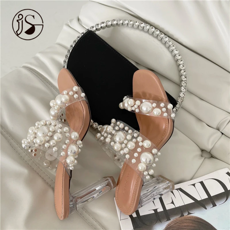 

2021 Fashion pearl ladies sandals custom casual summer sandals soft comfort High heels slippers, Customized color