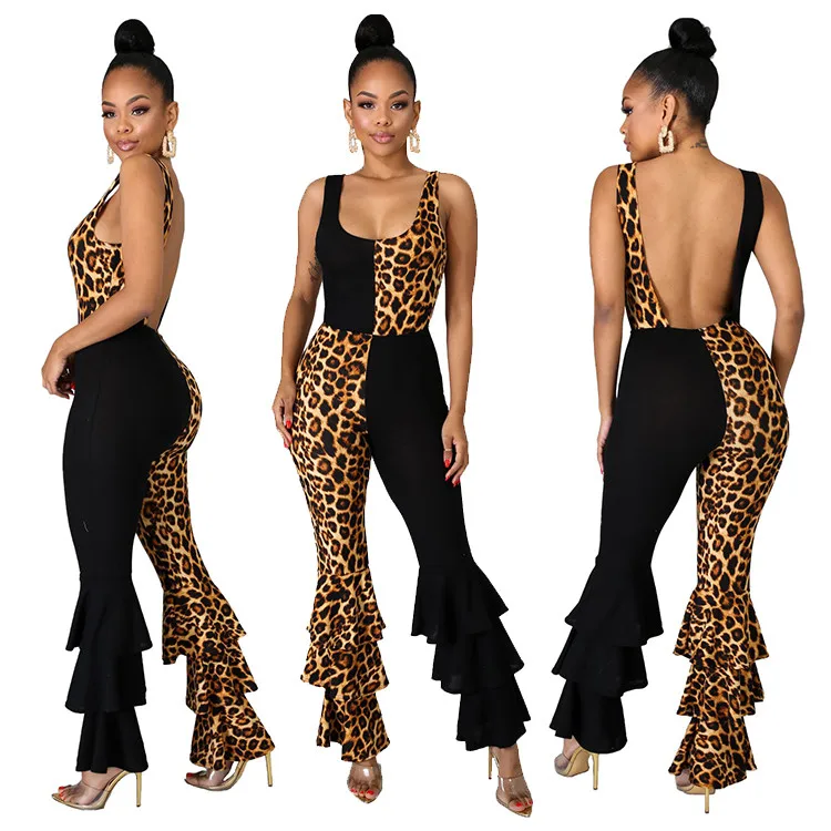 

New Ladies Jumpsuits Romper Leopard Print Spliced Sexy Club Wear Women Clothing 2020 Custom Long Sleeve Women One Piece Jumpsuit, Picture