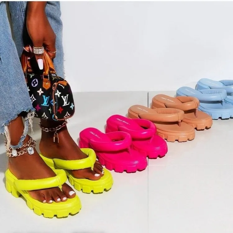 

JANHE Fashion sandalia chinelos mules shoes sandal pour Summer Block Heels Slides Slipper beach sandals flip flop wedges sandals, Yellow/black/pink/blue