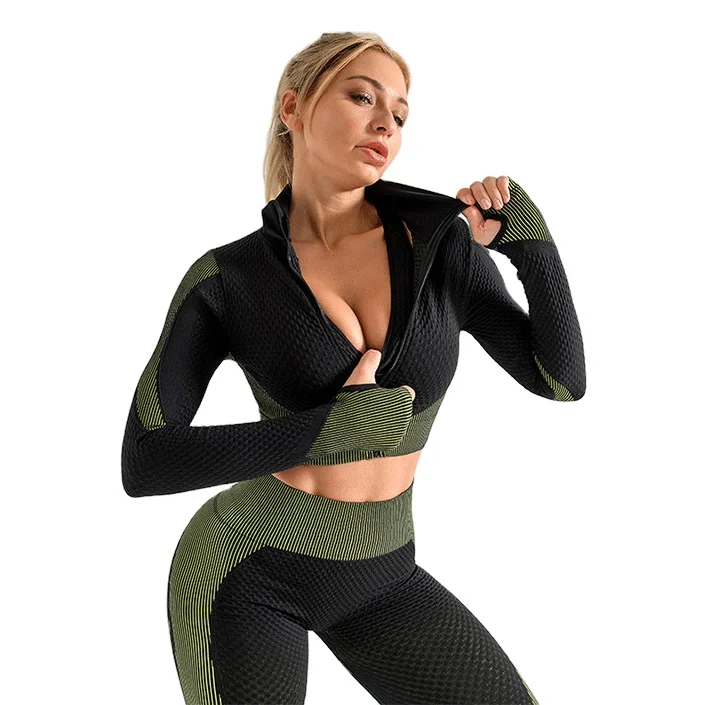 

2021 New Custom Logo Yoga Legging Sets Women Yoga Suit Sport Wear Running Breathable Seamless Fashion 3 Piece Sports Bra Set