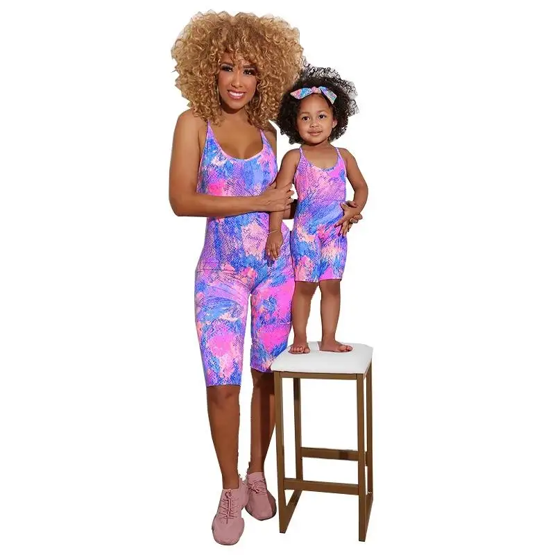 

Kids Onesie Matching Girl Printed Mommy And Baby Sleeveless Designer Women Nightwear Tie Dye Family Onesie Pajamas