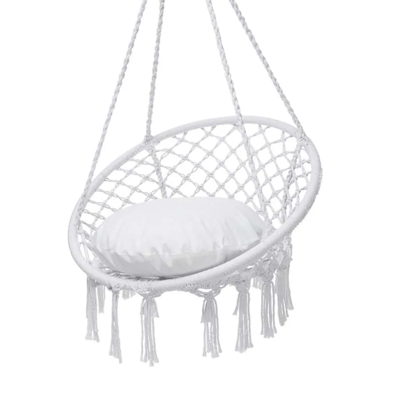 Woqi Manufacturer LOW MOQ  Macrame Rope Hanging Chair Hammock Round Swing Chair with Accessory