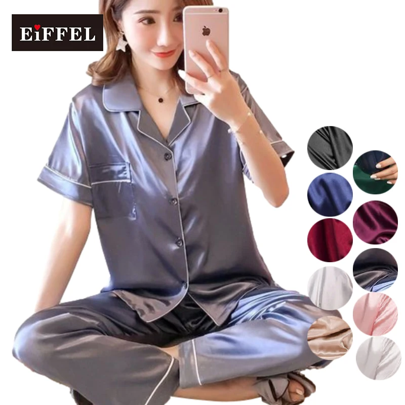 

summer solid pink short sleeve pijamas-femenin womens pajamas sets 2 piece sleepwear for women pajama set