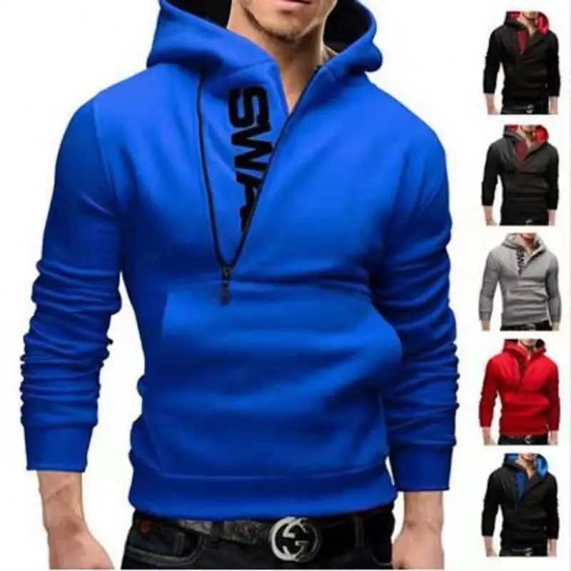 

Male Spring Hoodie Oblique Zipper Solid Color Hoodies Men Autumn Fashion Tracksuit Male Sweatshirt Hoody Slim Fit 6XL