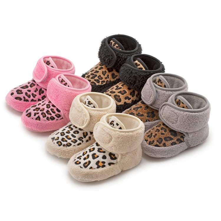 

New arrival winter Leopard print warm velvet Antislip 0 2 years girl baby boots