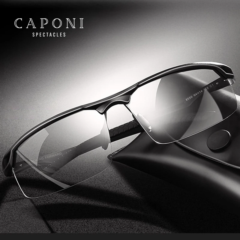 

CAPONI Vintage Color Changing Sun Glasses Fishing Polarized Photochromic Gafas Ciclismo Al-Mg Frame Sunglasses For Men