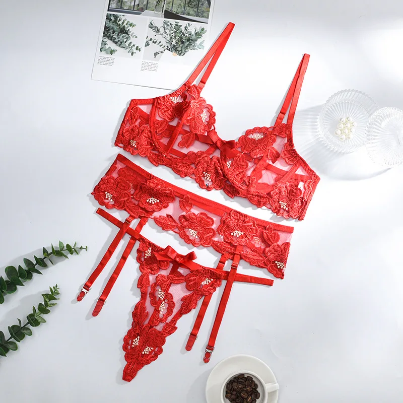 

Women's sexy 3 piece lingerie garter set