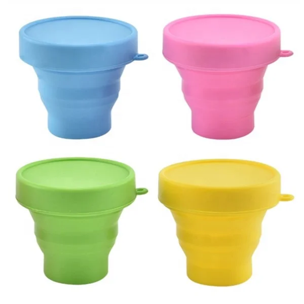 

Eco Travel Portable Foldable Cup Silicone Collapsible Coffee Cup with Lid, Blue, green, pink, yellow
