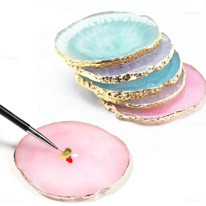 

Round Resin Agate Stone Nail Color Palette Gel Polish Pallet Mixing Drawing Paint Plate Pad Manicure Nail Art Display Shelf