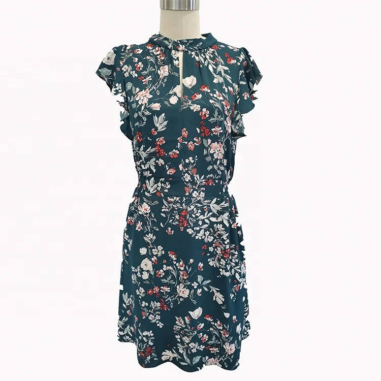 

fashion summer women 100% polyester short sleeve ruffle flower dress casual ladies