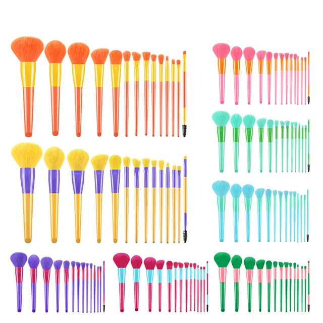 

2021 Luxury 14pcs Nylon hair High end summer candy color custom label makeup brush set