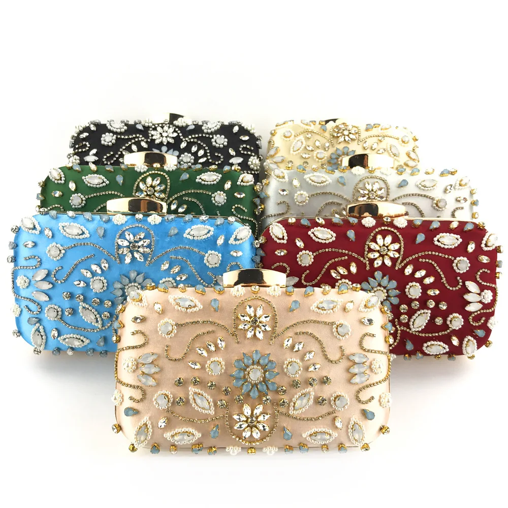 

TS5019 Luxury Handmade Pearl Rhinestones Beaded Embroidery Women Party Wedding Clutch Evening Bags