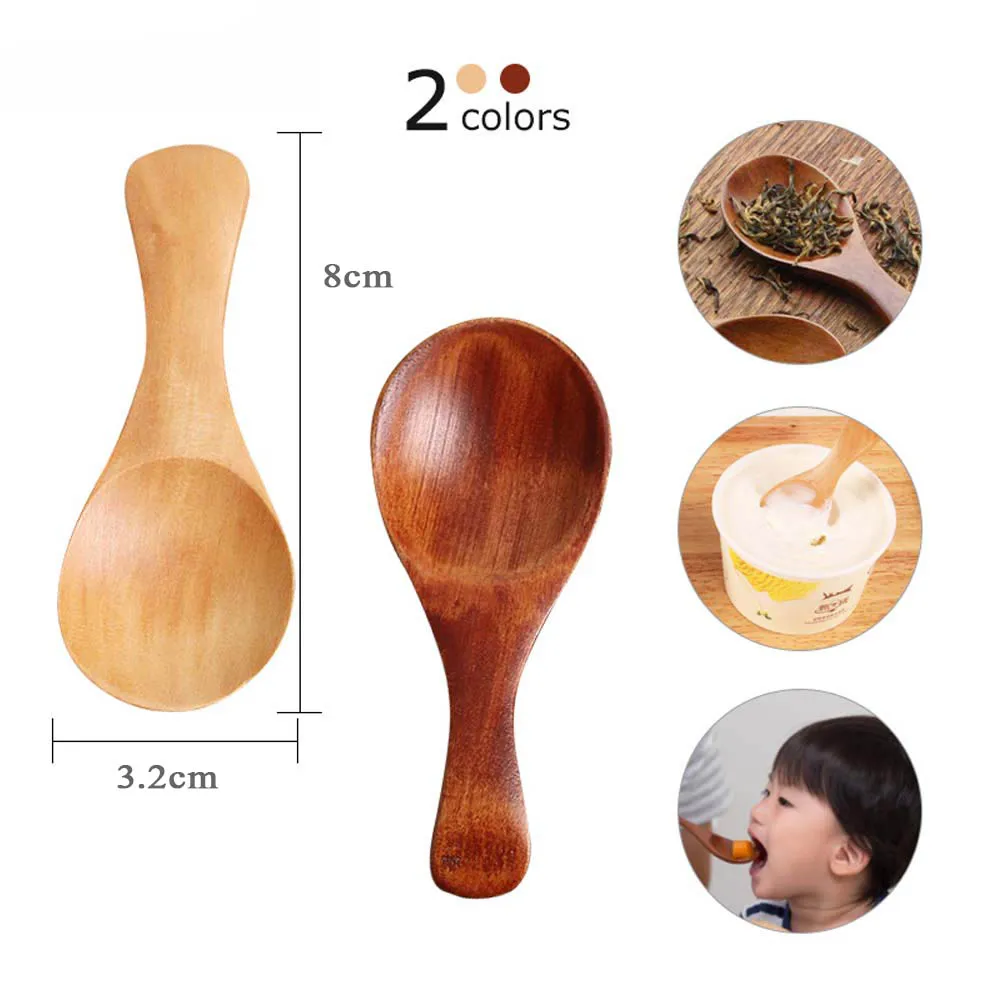 

5pcs Mini Wooden Spoon Kitchen Spice Sugar Tea Coffee Scoop Small Short Condiment Spoons Utensils Cooking Tool, Wood color