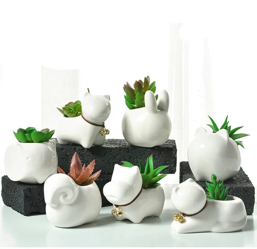

6pcs/set ceramic plants pots Korea feel animal design succulents planter pot without bottom random shipping cactus flowerpot, Customized color