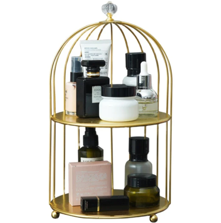 

Metal storage rack dressing table skin care perfume storage rack gold bird cage cosmetics storage rack