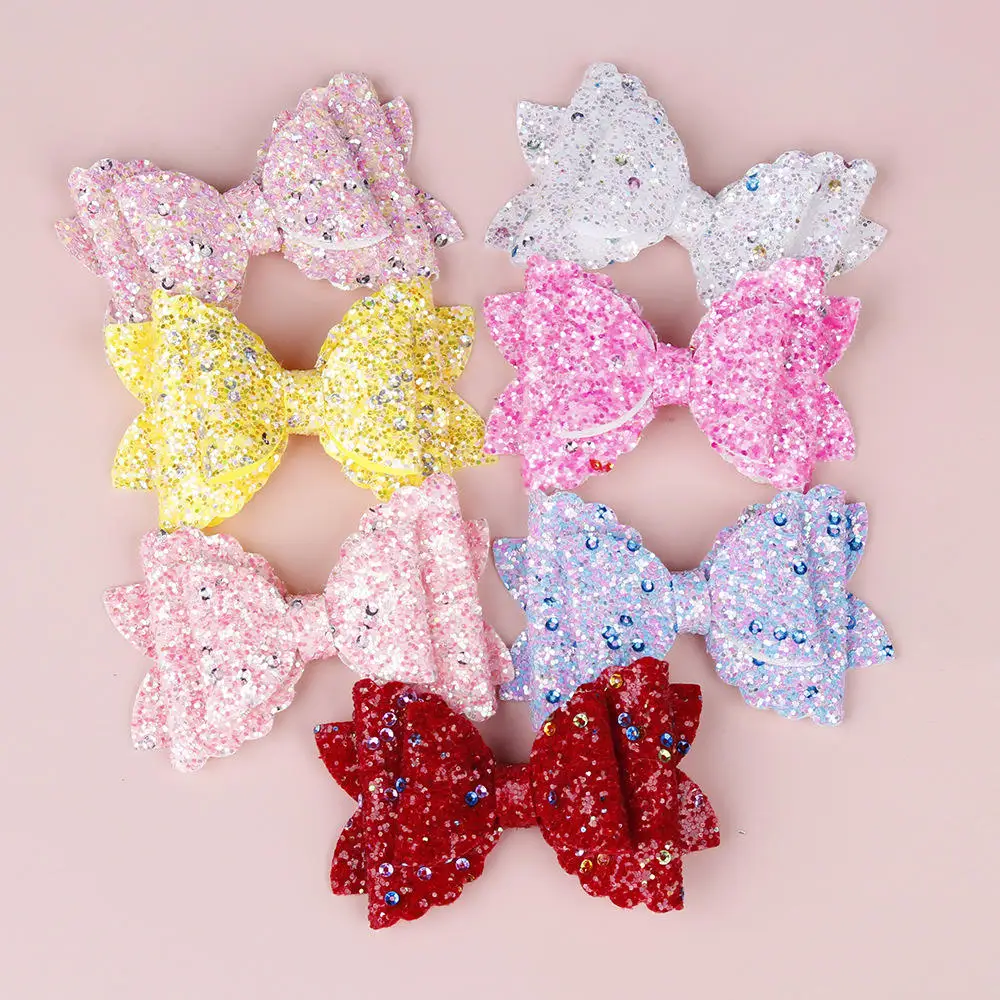 

Wholesale 7 Color Three Layer Bow Hair Clip Cute Girl Sequin Bow Hemming Hair Clip