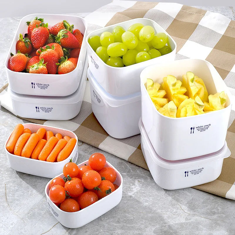 

DD389 Japanese Office Food Container Microwave Refrigerator Boxes Plastic Preservation Fruit Lunch Storage Box, White