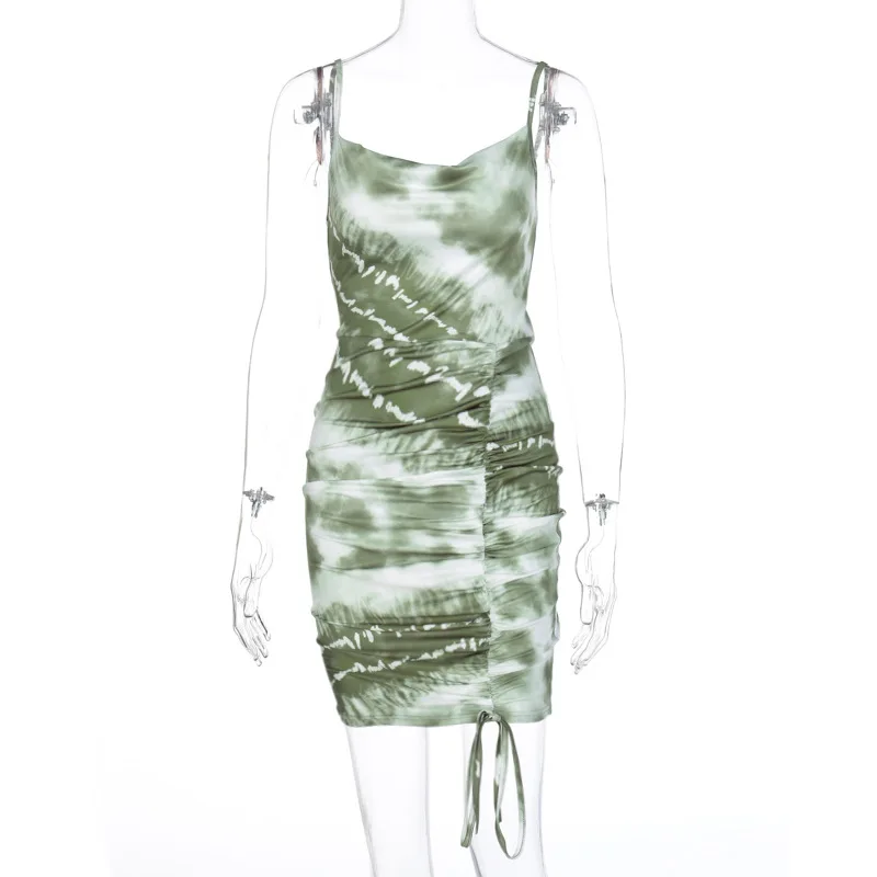 

Summer Classy Women Clothing Sexy Floral Print Bandage Mini Dress Mujer Suspender Halter Prom Dresses Sleeveless Hot Night Dress, Green