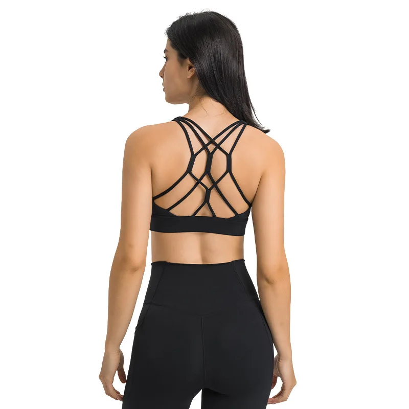 

Fitness Women Sports Bra Nylon Comfortable Solid Active Wear Women Padded Strappy cross back Workout Bra