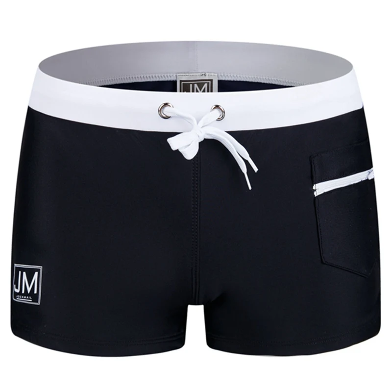 

JOCKMAIL lace-up men's swimming trunks with pockets solid color swimming boxer briefs, Black