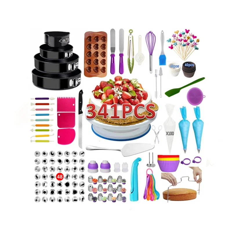 

341 pcs Cake turntable set decorating table fondant cupcake decorations baking tools, Picture