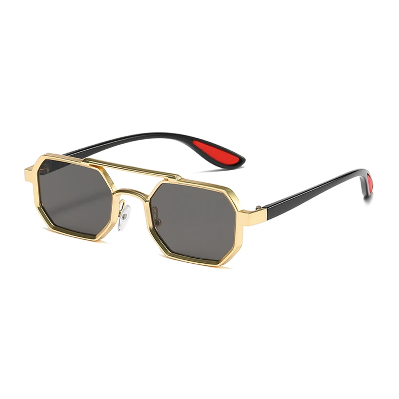 2024 Luxury Metal Square Frame Sun Glasses with Double Bridge Gradient Gradient Eyewear Famous Brand UV400 Protection Gold Color