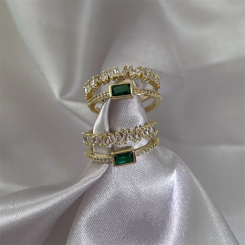 

Ins Hot sale Green Zircon INS Style Adjustable Ring Fashion Design Ring, Gold, silver, rose gold