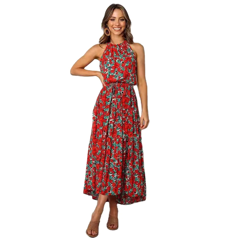 

2021 summer fashion sexy printed floral dress European and American cross-border foreign trade women's new bohemian skirt, Picture