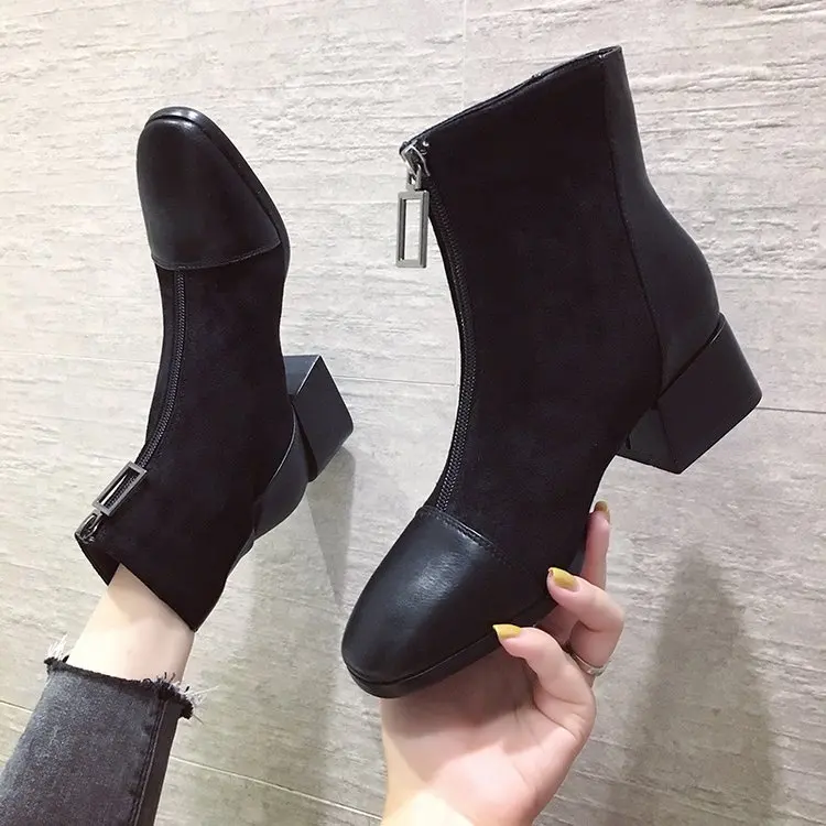 

New boxy ankle boots for women army black socks platform leather boots for women fashion