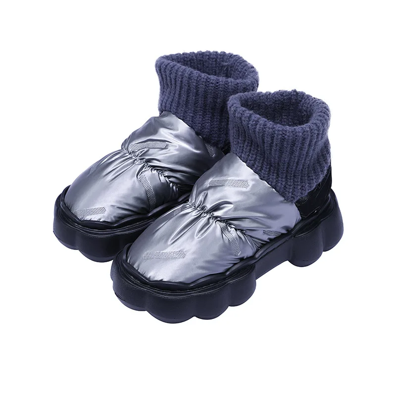 

Winter Women Men Comfort Fluffy waterproof Snow Boots Ankle Slippers Anti-slip Sole Outdoor Lined Soft Memory Foam Knit EVA