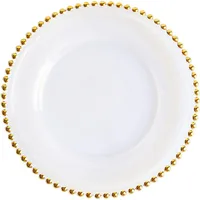 

Hot sale handmade Gold Rim Clear Round Glass Beaded Charger Plates for party wedding