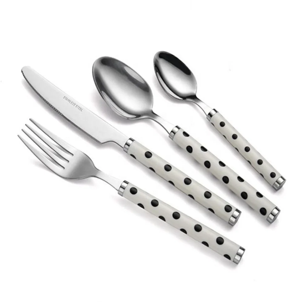 

Stainless steel spoon fork and knife dinnerware cutlery with check handle,Colorful plastic flatware silverware set Fancy design, Copper