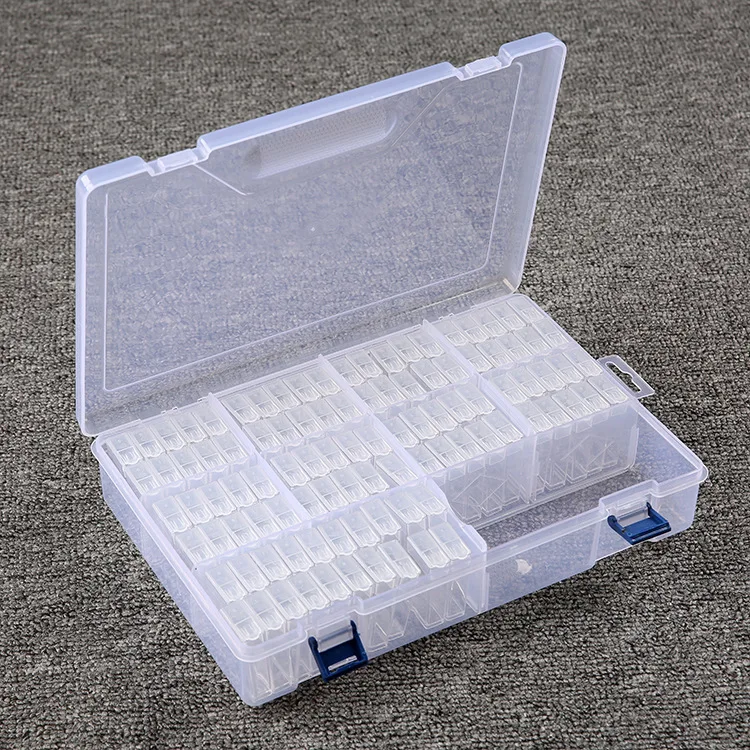

High Quality Hot Sale 64 Grid And 100 Grid Accessories Storage Box Diamond Painting Tool Plastic Storage Box With Tools