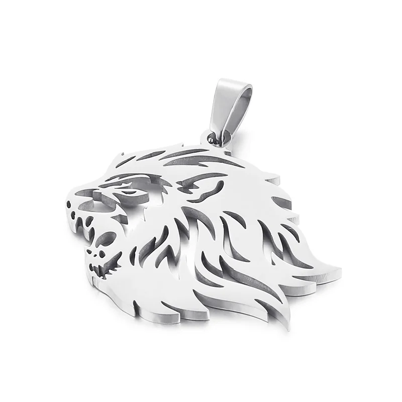 Kalen Silver/Gold Stainless Steel Energetic Lion Head Charm Pendant for Men
