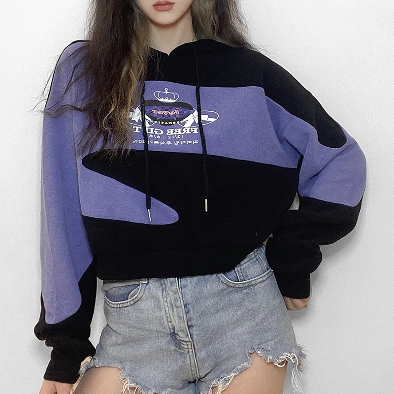

Fashion Letter Printed Loose Hooded Sweater Woman