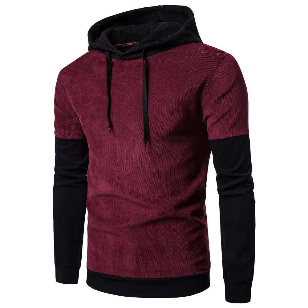 

Wholesale Autumn Velvet Color Contrast Stitching Long Sleeve Slim Fit Casual Fashion Men's Hoodies & Sweatshirts, Shown