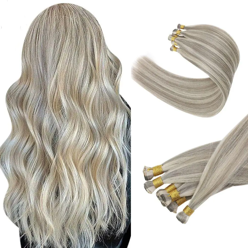 

Full Shine #19A/60 Grey Blonde Virgin Hand-tied Weft Human Real Hair Extensions