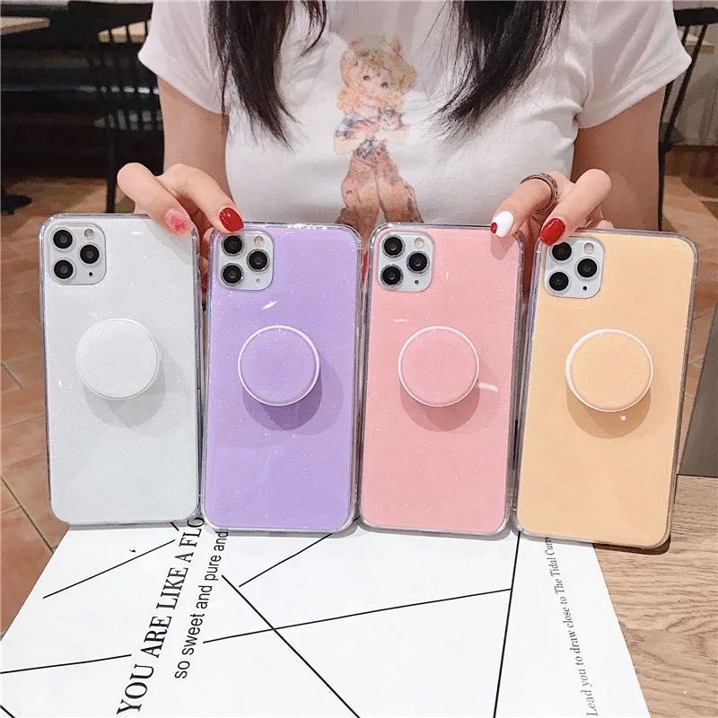 

Solid Color Glitter TPU Mobile Accessories Back Cover Casing Cell Phone Case For iphone 12 13 pro max Cases with Holder