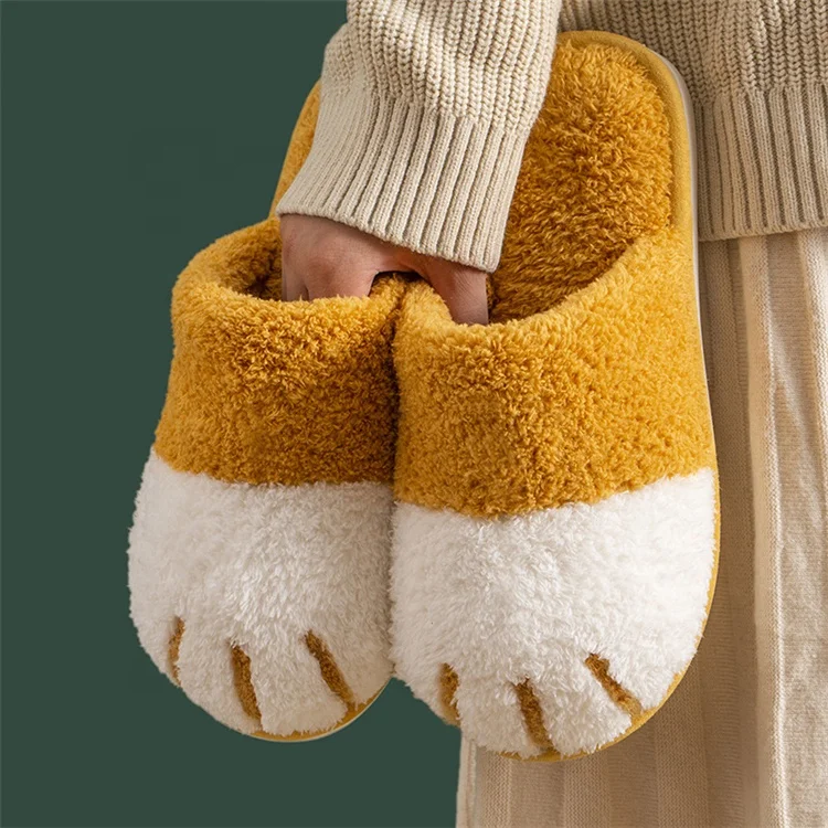 

2021 Winter warm cute quiet soft cat claw plush fluffy indoor cartoon home slippers