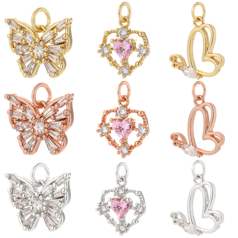 

Butterfly Heart Cutout Diamond Gold Designer Cute Zircon Charms For Bracelet Making Jewelry Designer Pendants For Diy Bracelet, Gold/silver/rose gold