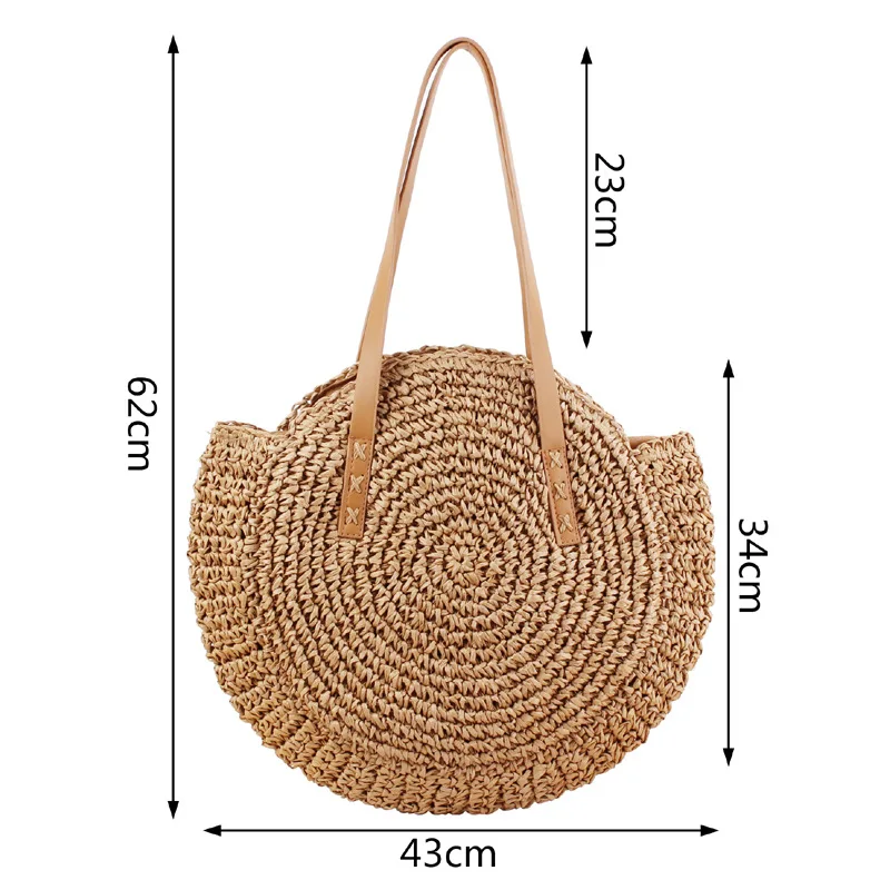 round straw shoulder bolsa