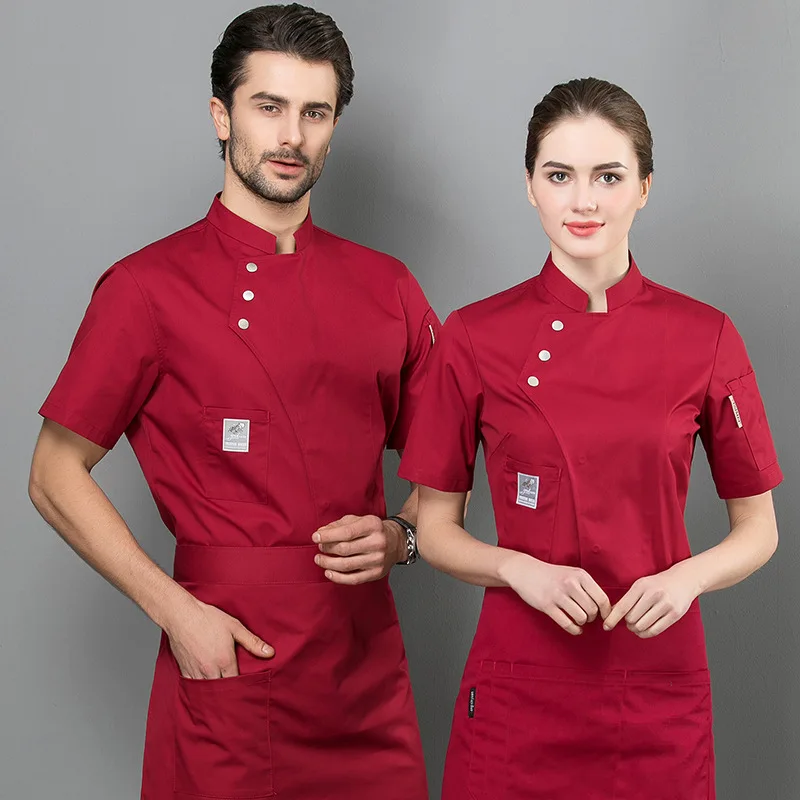 
Bulk sale 65% poly 35% cotton chef coat uniform workwear clothing black/white chef uniform jacket with pockets 