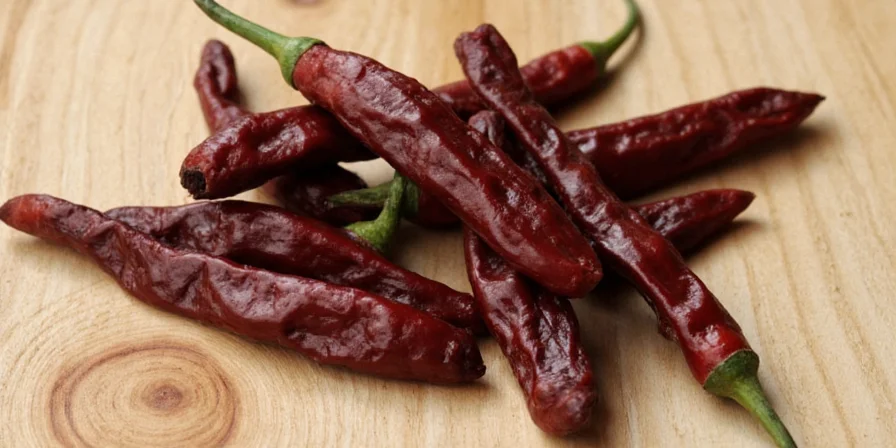 Pasilla chile close-up showing texture and color