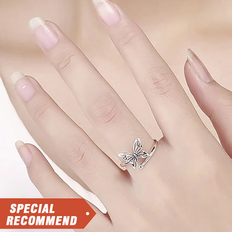 

Wholesale high quality fashion Blue Butterfly ring 925 sterling silver open white Cz women's ring